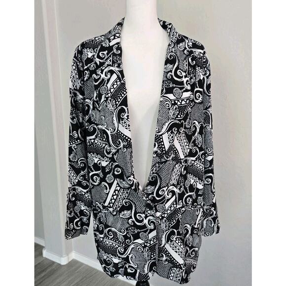 Vintage 90s Clio Abstract Art To Wear Black White Jacket Blazer Button Sz L - Picture 1 of 12